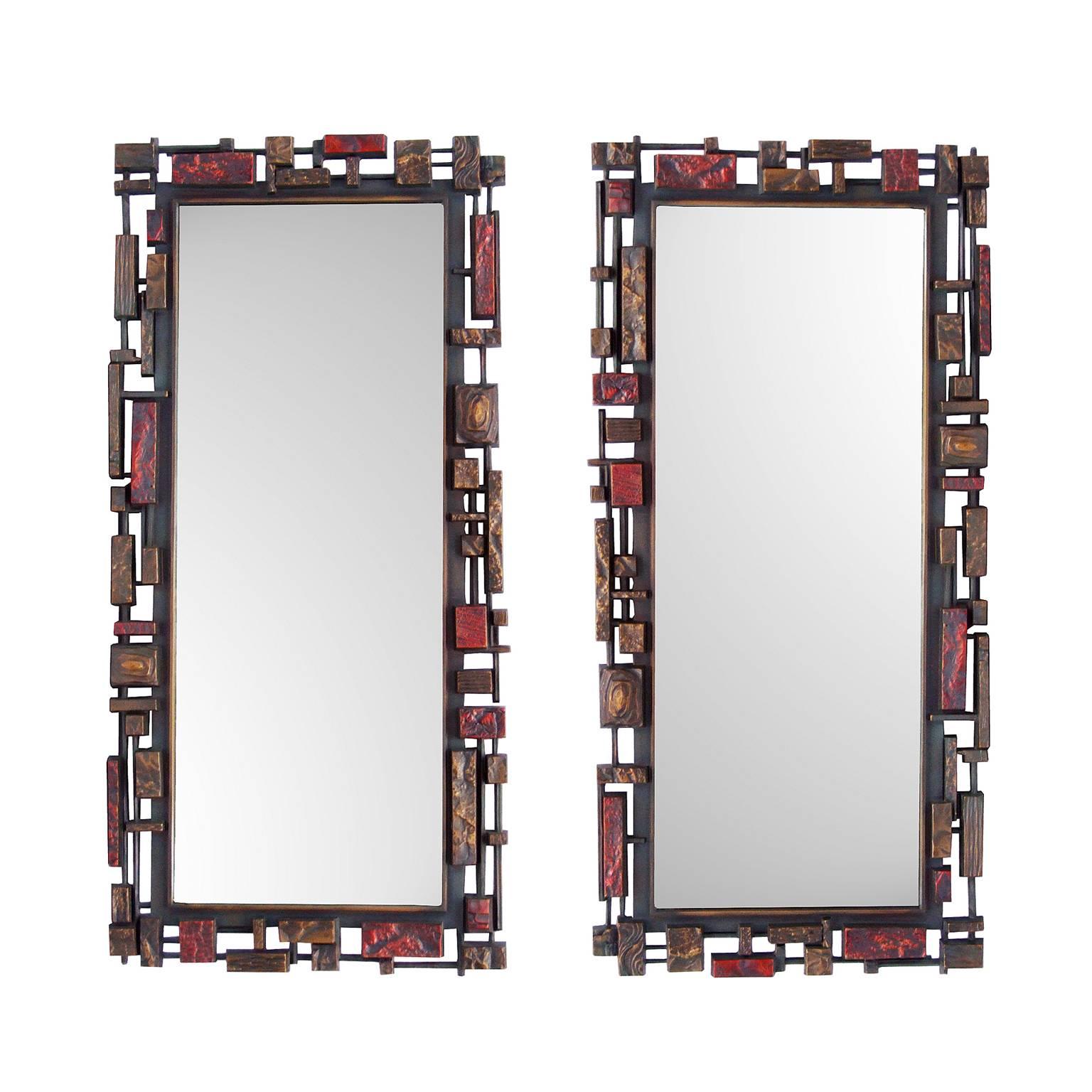 1970s Brutalist Syroco Rectangular Mirror Pair Available x 2