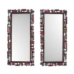 Vintage 1970s Brutalist Syroco Rectangular Mirror Pair Available x 2