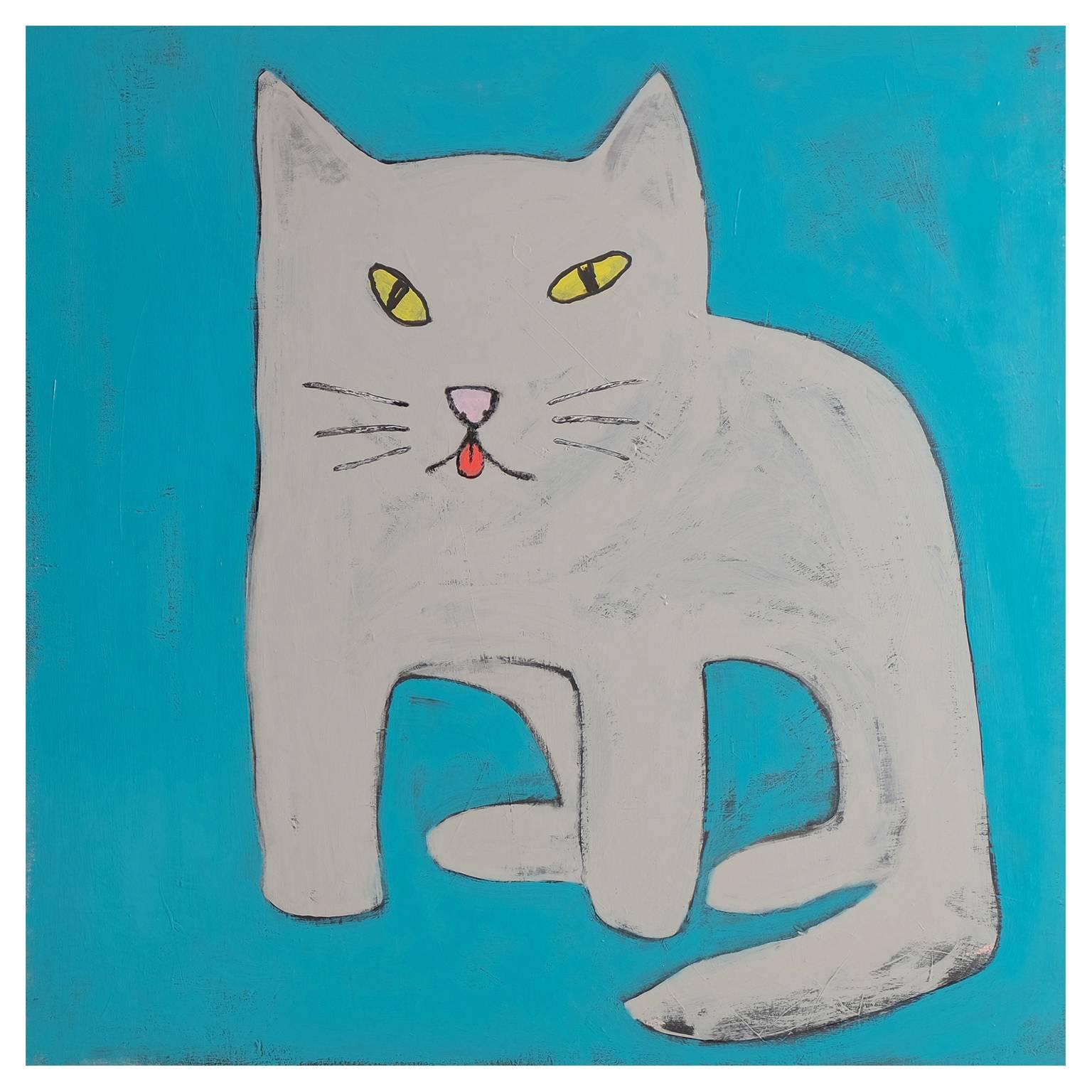 'Cat Got Tongue' Cat Portrait Painting by Alan Fears Folk Art Pop Art