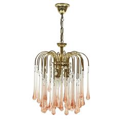 1960s Pink Murano Waterfall Teardrop Chandelier