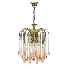 1960s Pink Murano Waterfall Teardrop Chandelier 