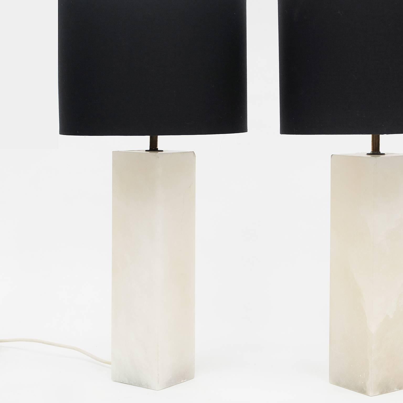 Mid-20th Century Pair of 1960s White Onyx Italian Column Table Lamps