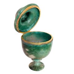 Art Deco Green Onyx and Brass Urn Lidded Pot Container