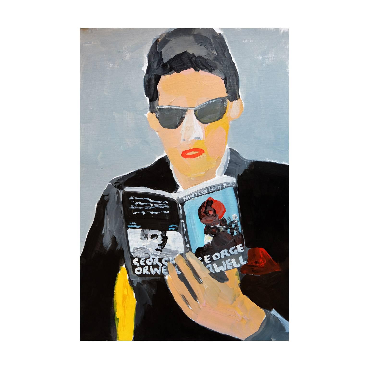 'Pretending to Read' Painting by Alan Fears Acrylic on Paper, 1984