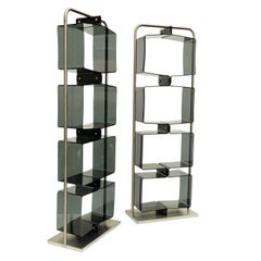 Pair of 1970s Perspex Lucite and Brushed Steel Shelving Units Étagères