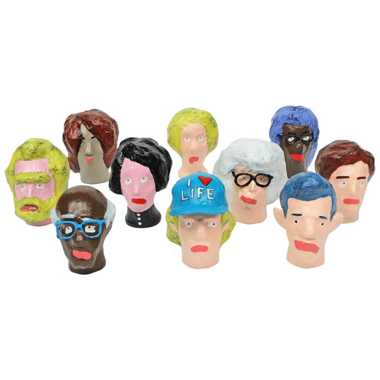 'Followers' Sculptures by Alan Fears Paper Mache Pop Art Heads For Sale at 1stdibs