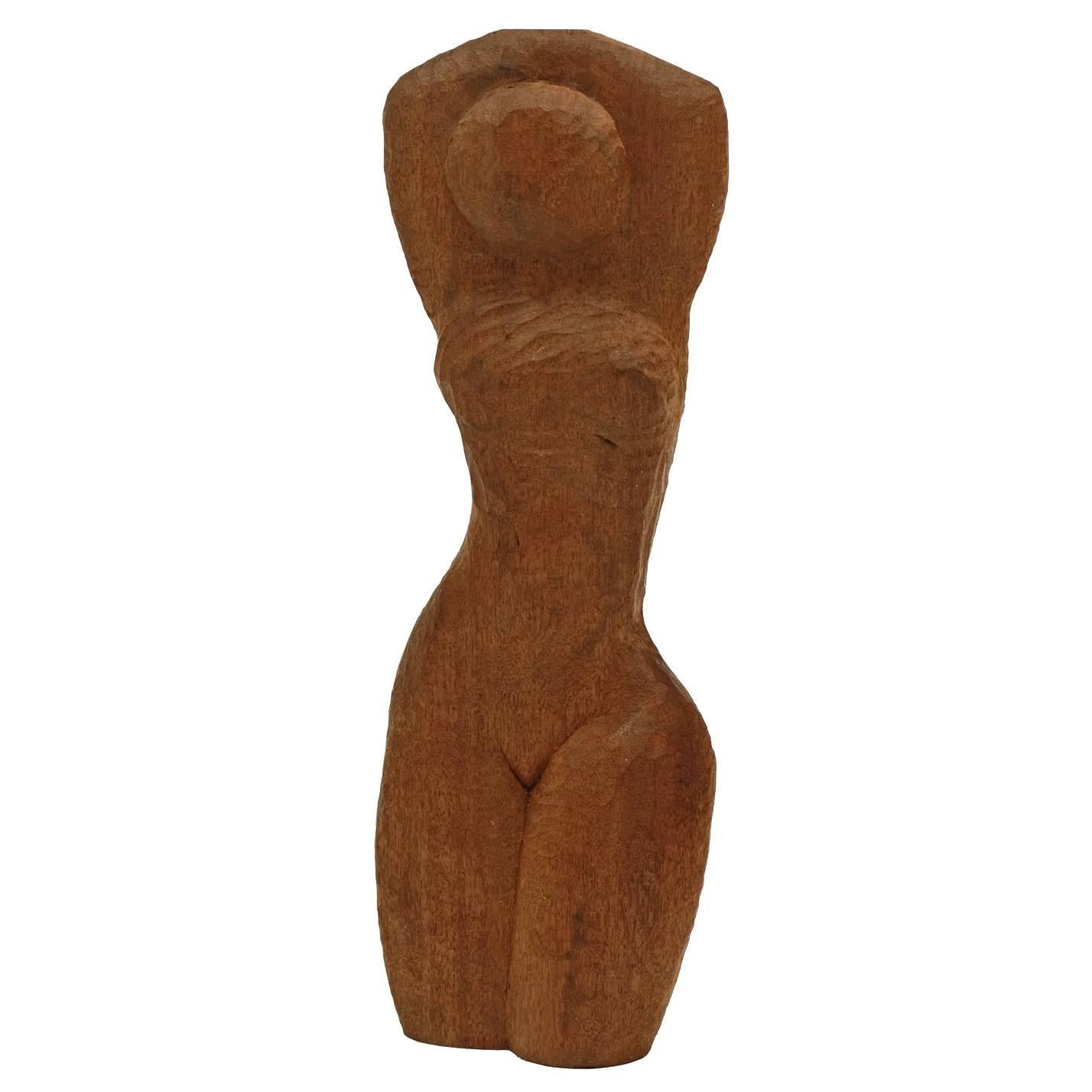 1960s Carved Wood African Teak Female Nude Sculpture For Sale