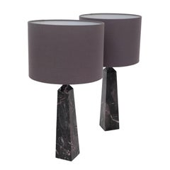 Pair of 1960s Black Portoro Marble Obelisk Italian Table Lamps