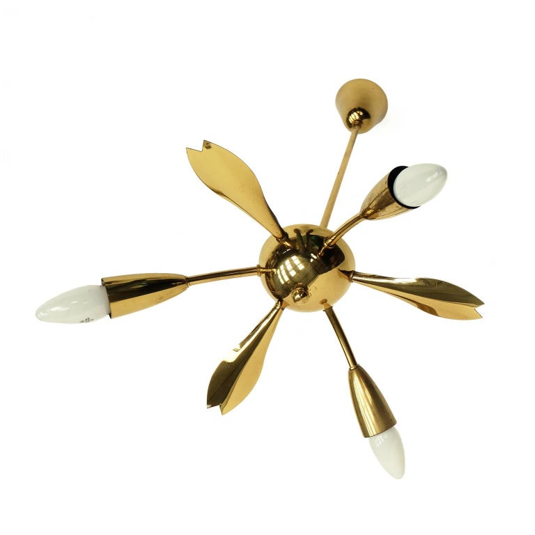 1950s Brass Atomic Sputnik Pendant Ceiling Lamp