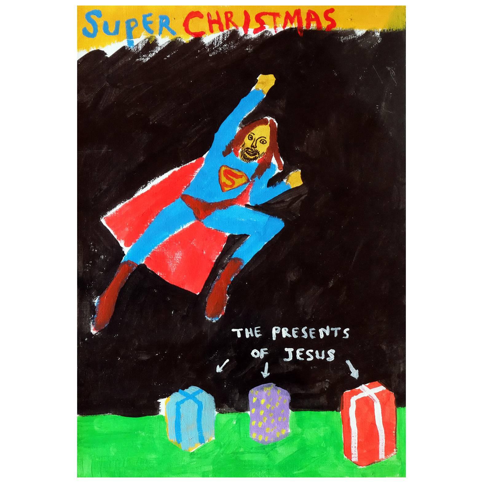 'A Super Christmas' Portrait Painting by Alan Fears Acrylic on Paper