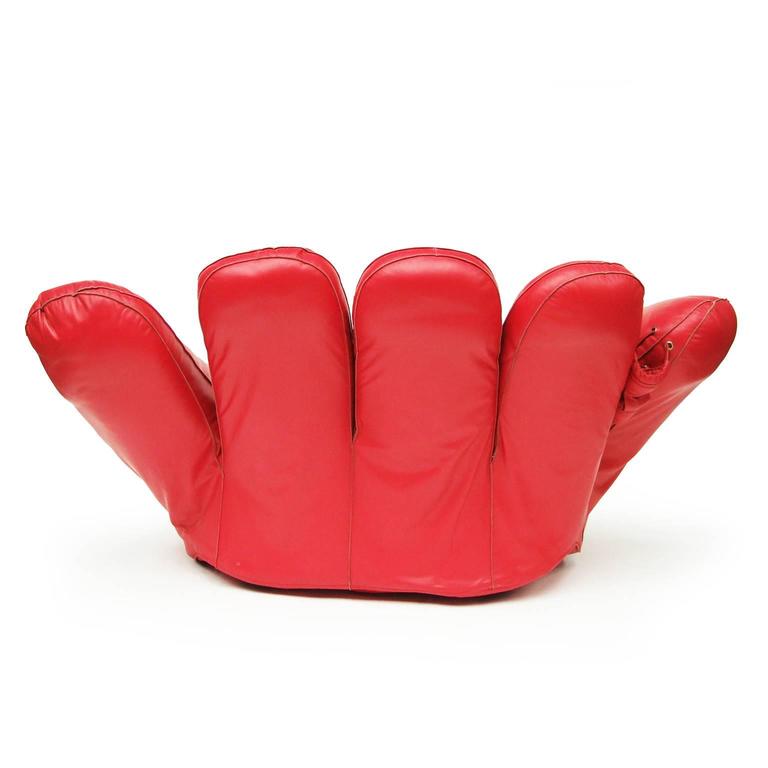 1970s Rare Red Leather Poltronova Joe Baseball Glove Chair For Sale at