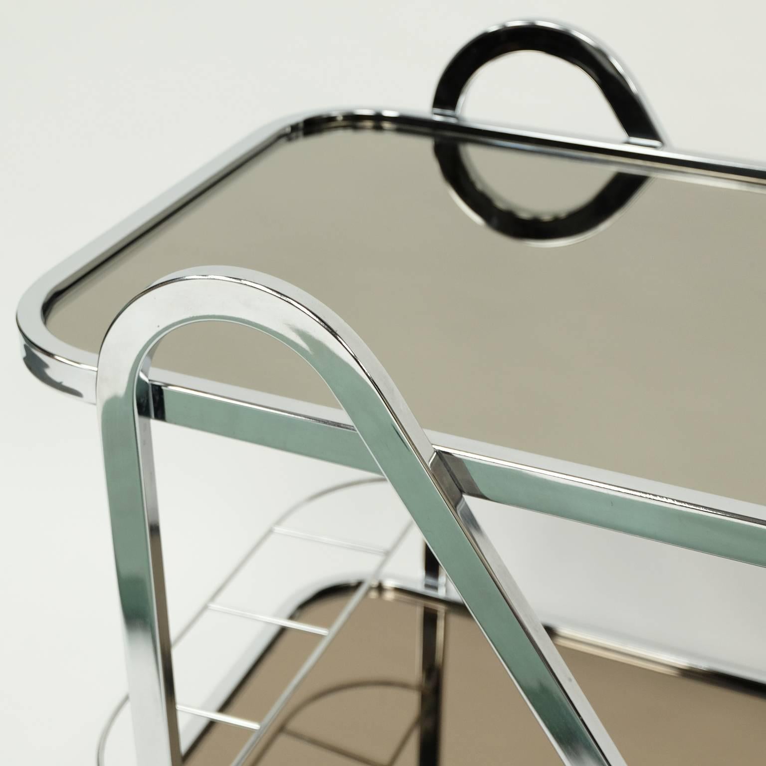 Hollywood Regency 1970s Chrome and Mirror Bar Cart Trolley by Milo Baughman