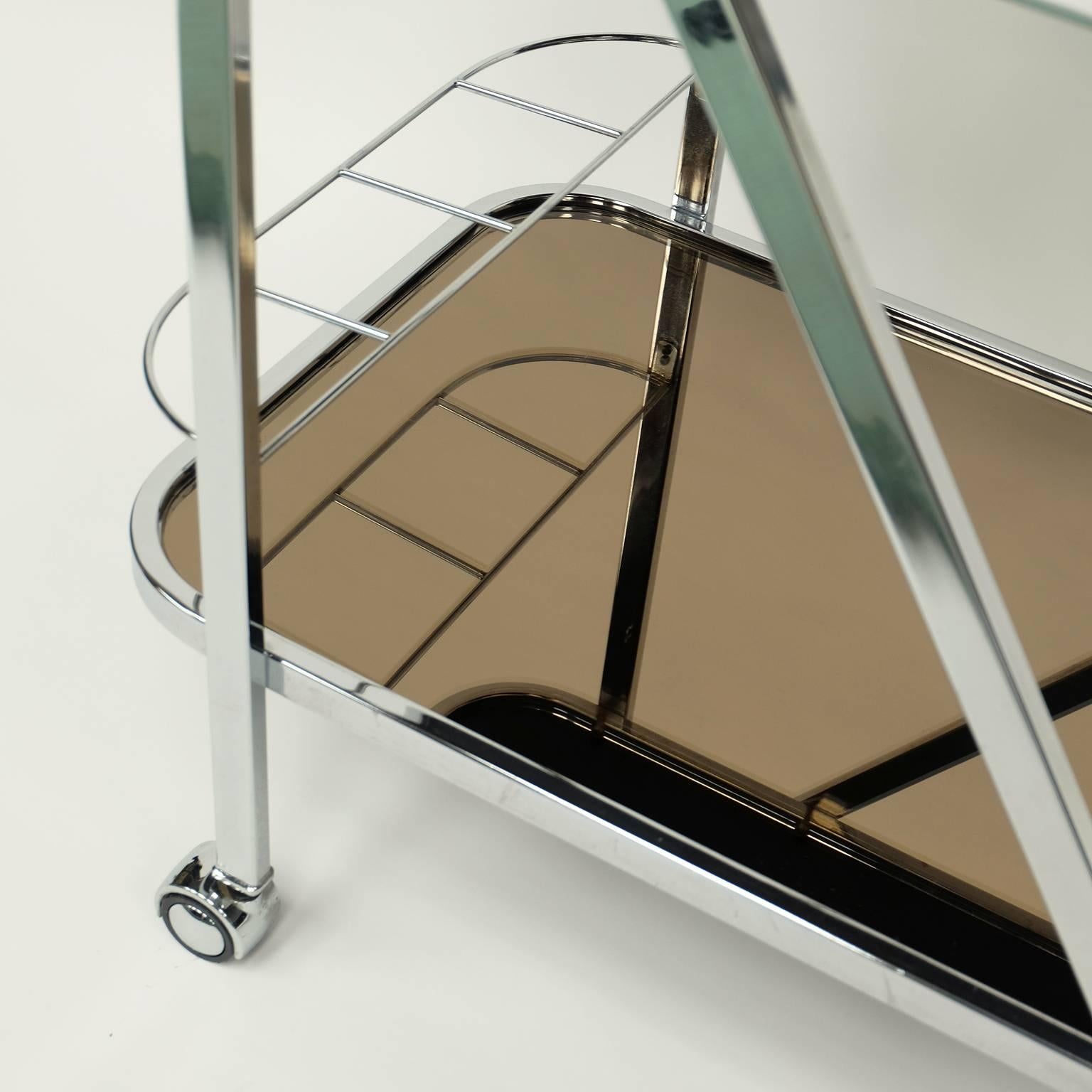 North American 1970s Chrome and Mirror Bar Cart Trolley by Milo Baughman