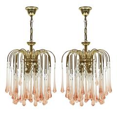 1960s Pink Murano Waterfall Teardrop Chandelier