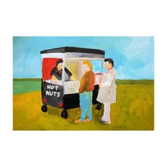 'Fresh Hot Nuts' Painting by Alan Fears Acrylic on Paper British Life 5
