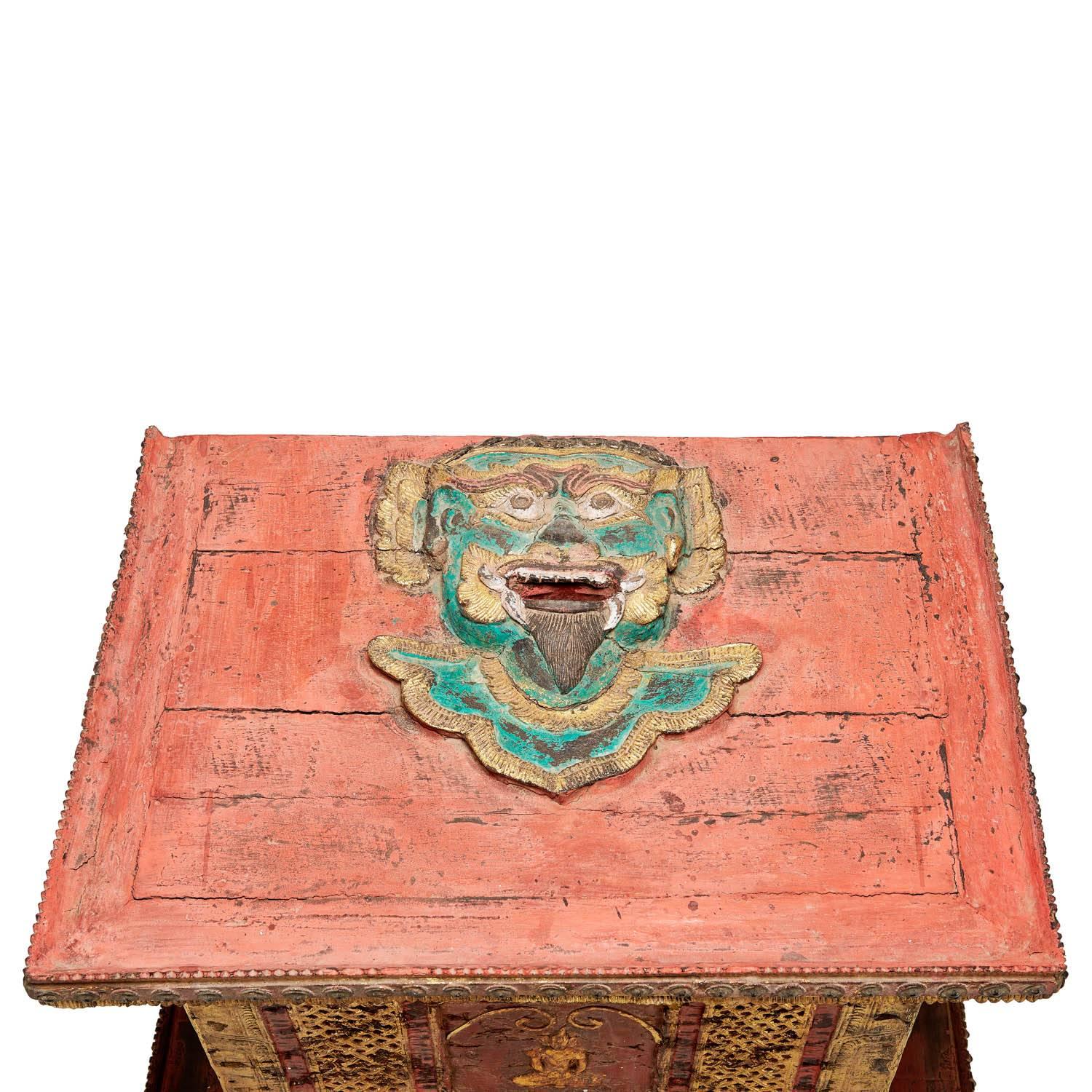 Burmese Antique Thai Late 19th Century Painted Wood Donation Box For Sale