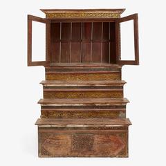 Antique Thai Early 20th Century Large Wooden Display Cabinet