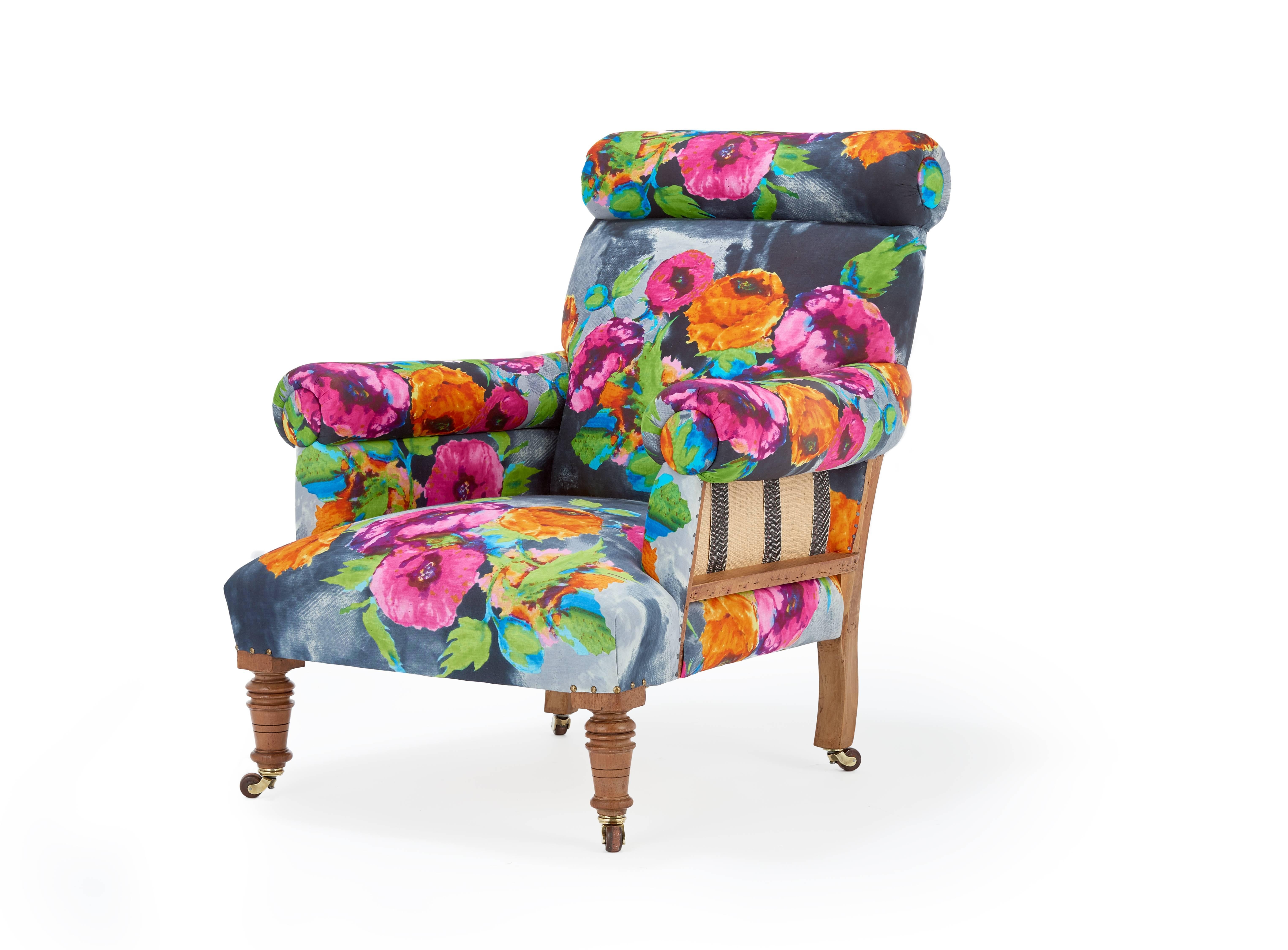 A truly stunning and unique antique Victorian Country House armchair with exposed frame and springs to reveal the history of the piece and the art of upholstery, aptly named as 'The Black Rose'.

Beautifully executed by our traditionally trained
