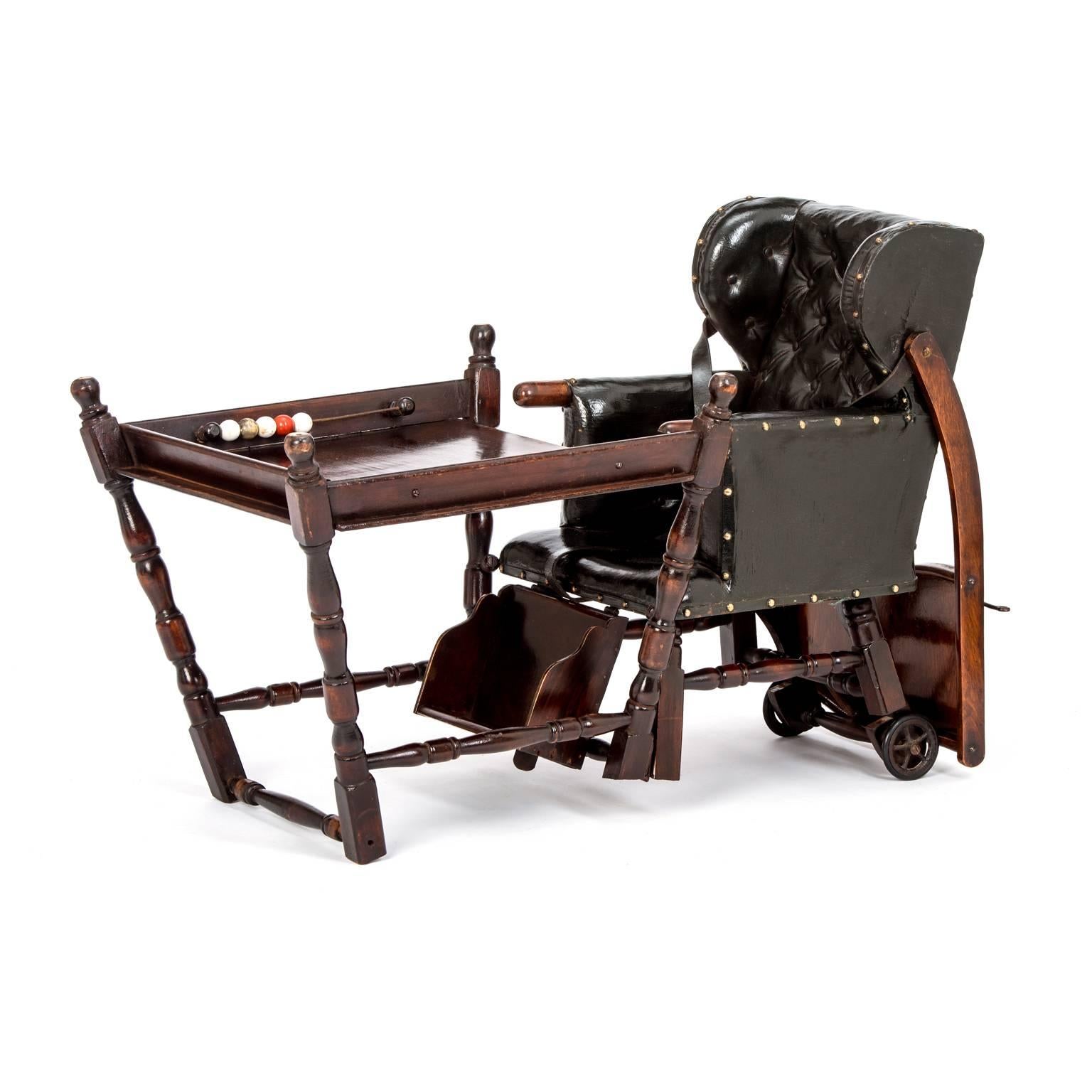 Turned Delightful Original Edwardian Oak Metamorphic Childs High Chair. For Sale