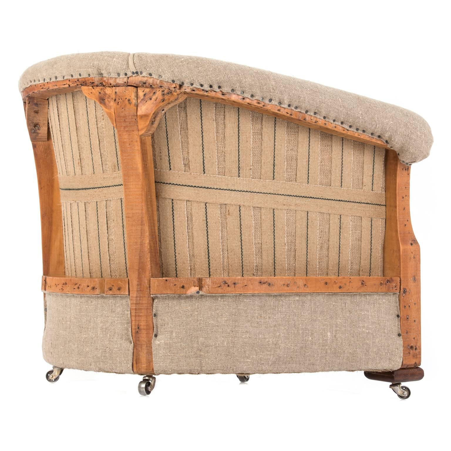 Deconstructed and Exposed Late Victorian Organic Flax Linen Tub Chair. In Good Condition For Sale In London, GB