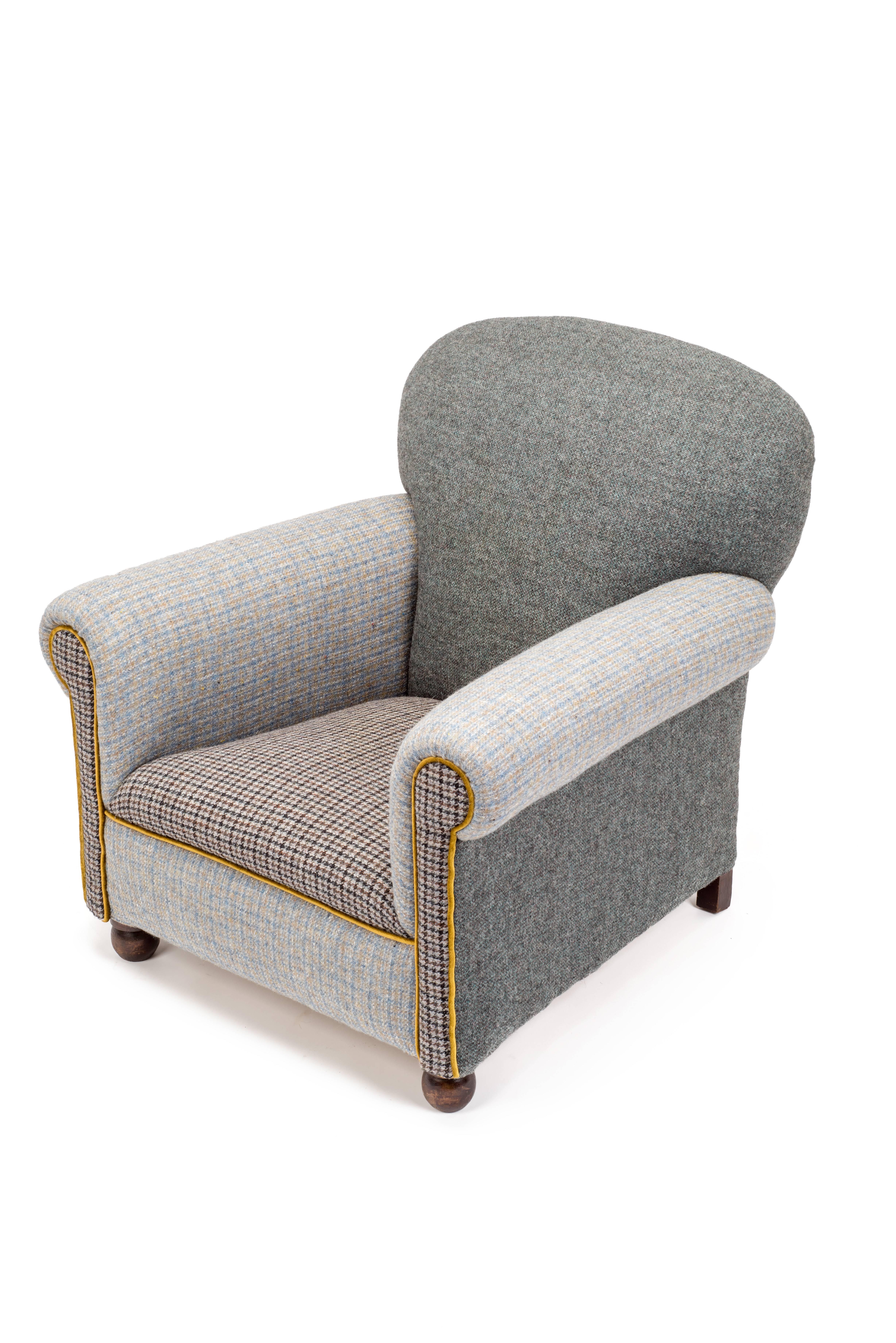 Late Victorian The Eclectic Victorian Club Chair in a Cocktail of Harris Tweed with Cushions For Sale