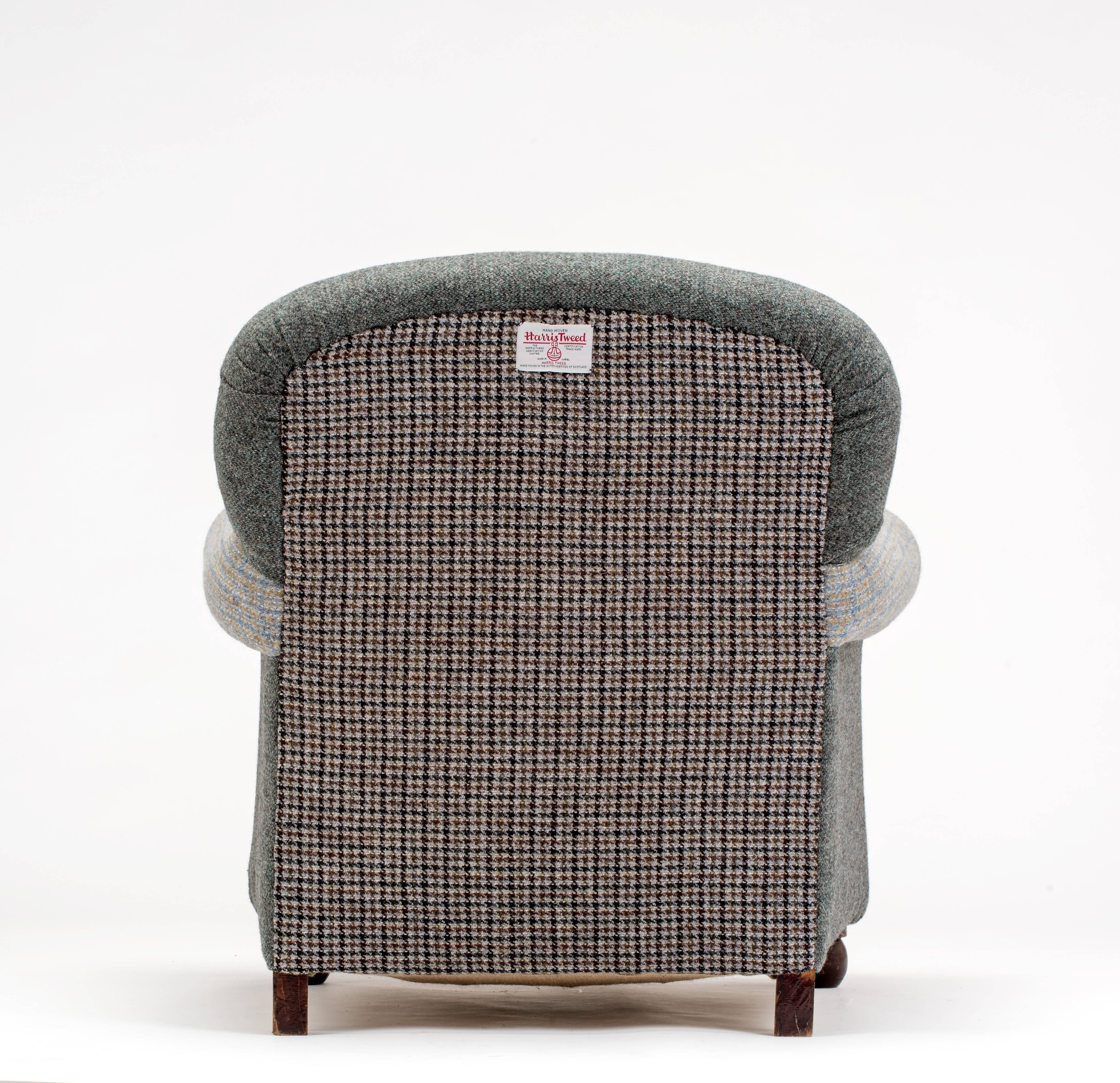 The Eclectic Victorian Club Chair in a Cocktail of Harris Tweed with Cushions In Good Condition For Sale In London, GB