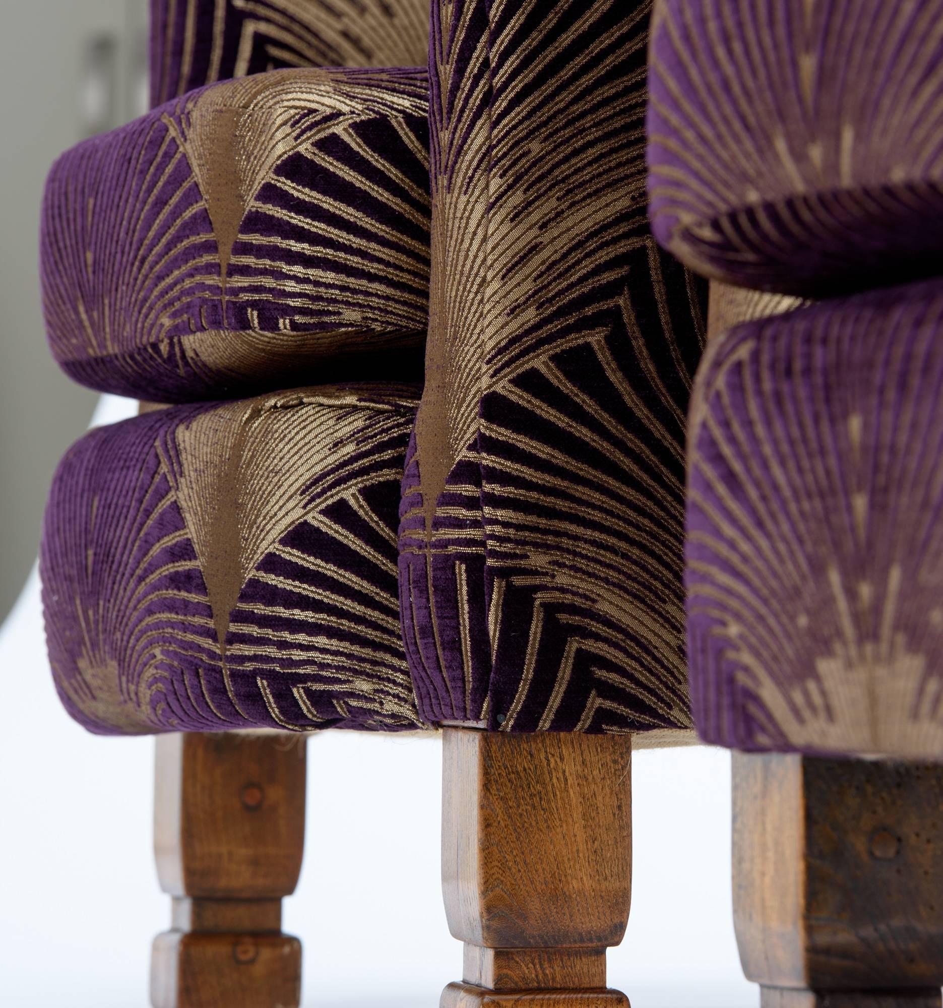 Contemporary The Duo of Art Deco Style Aubergine 'Metropolis' Armchairs. For Sale