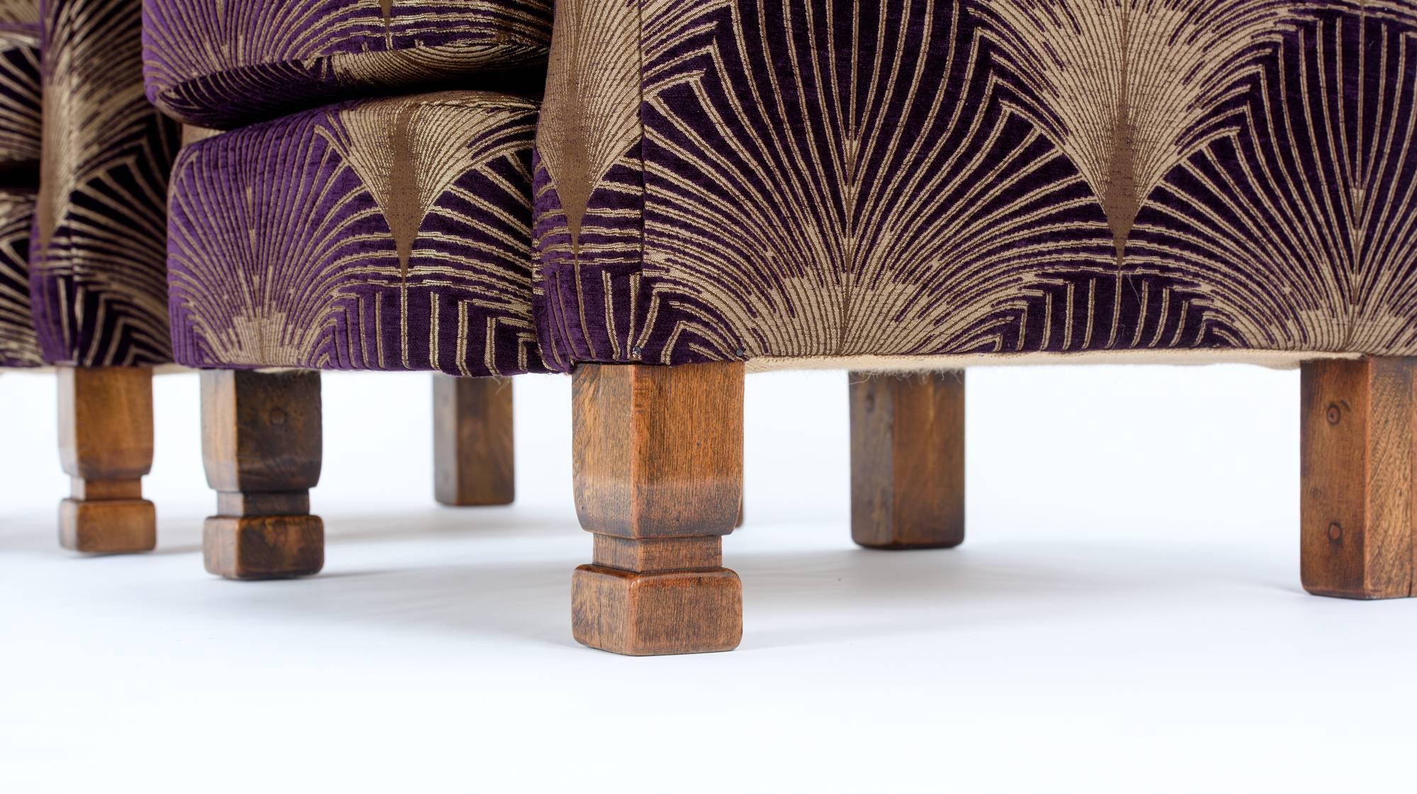 The Duo of Art Deco Style Aubergine 'Metropolis' Armchairs. For Sale 1
