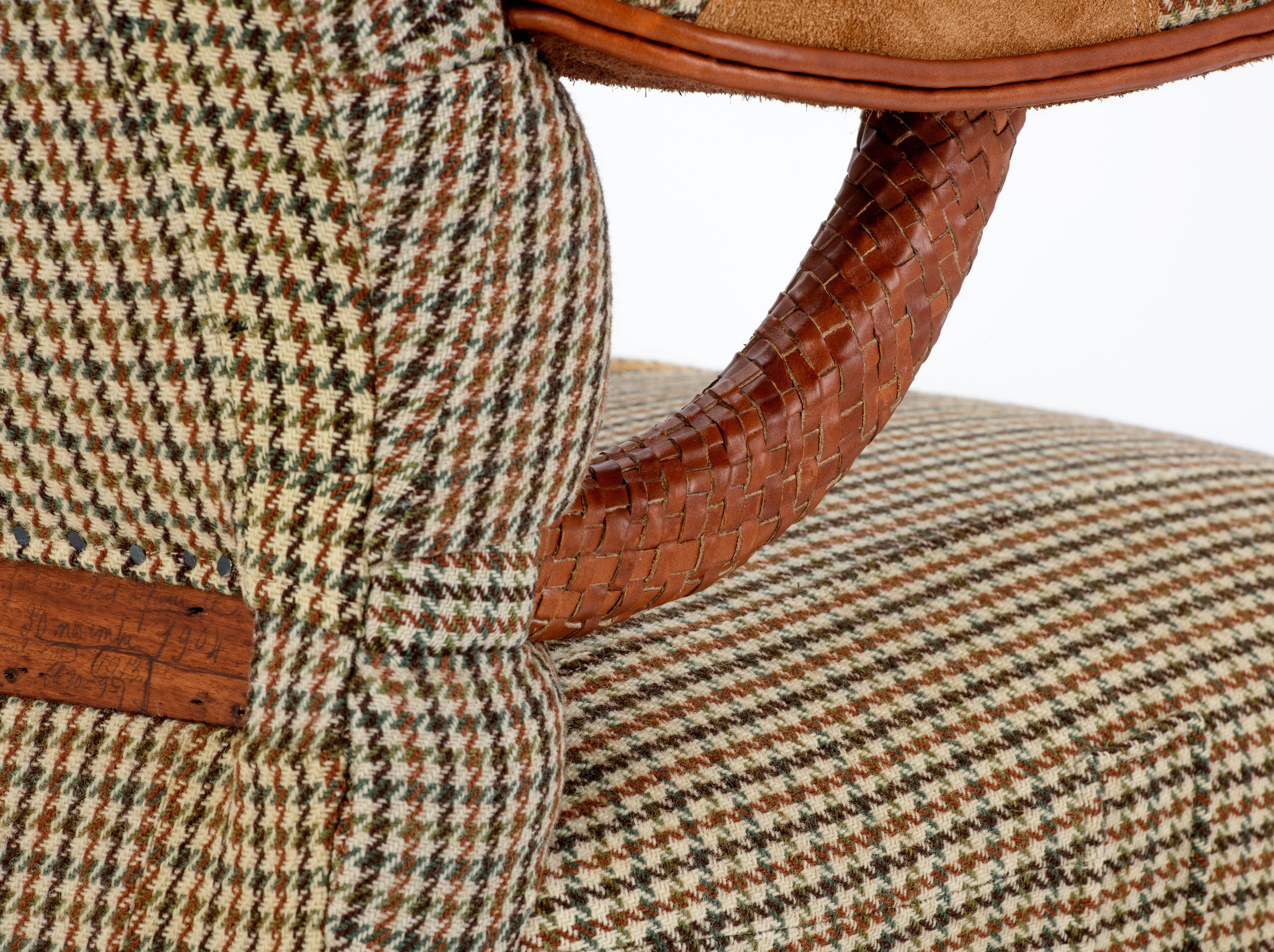 Cowhide The Dapper Tweed Armchair. For Sale