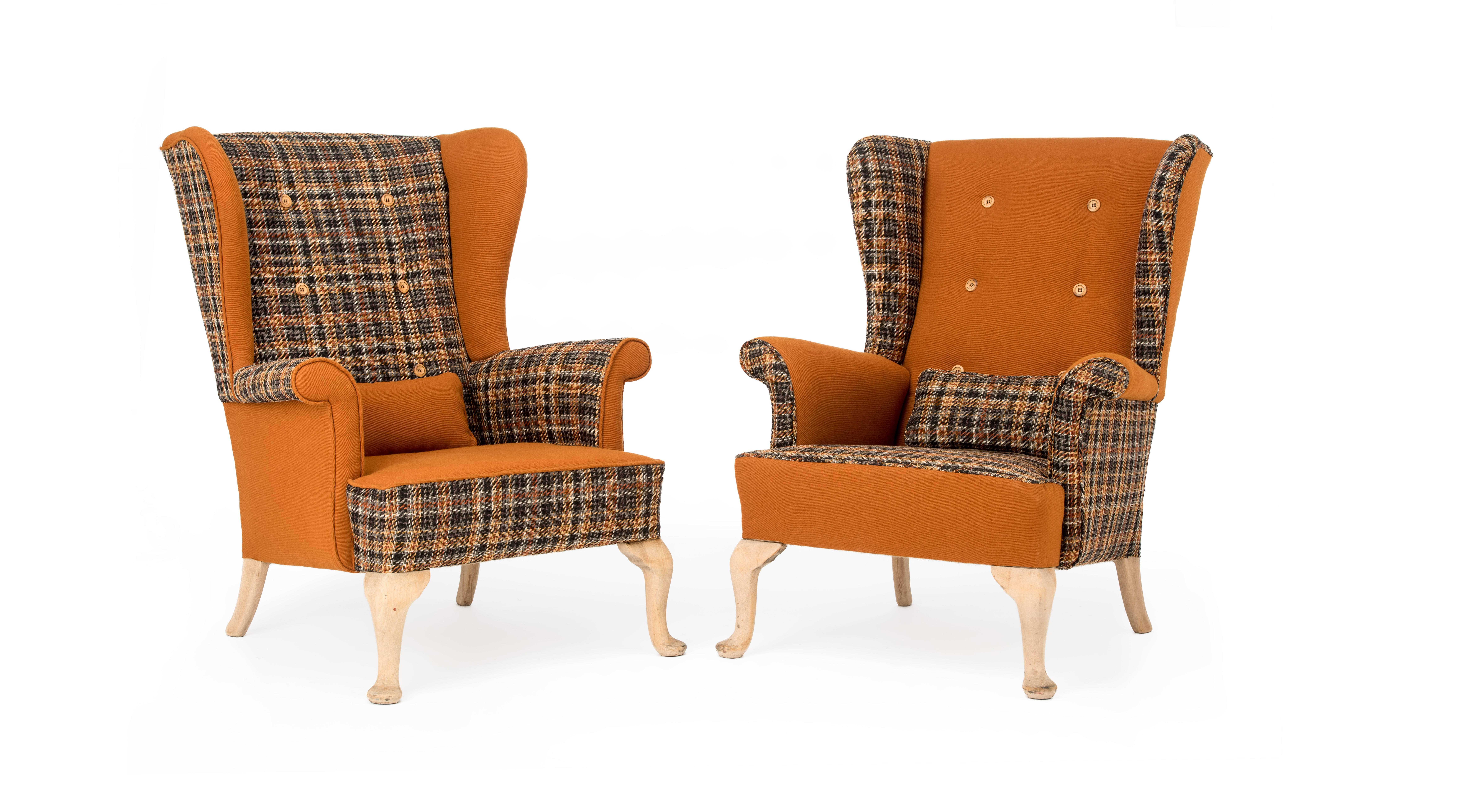 Contemporary The 'Thunderbird' Parker Knoll Plaid Back Vintage Fireside Wing Chair For Sale