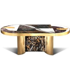 Half Moon Dining Table, Marble and Brass, by Lara Bohinc