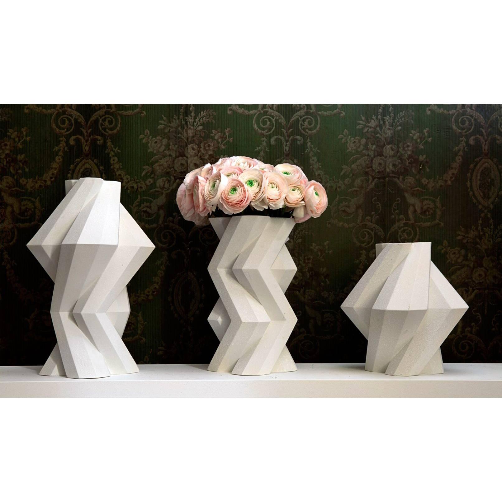 Italian Lara Bohinc, Fortress Pillar Vase, White Ceramic, In Stock