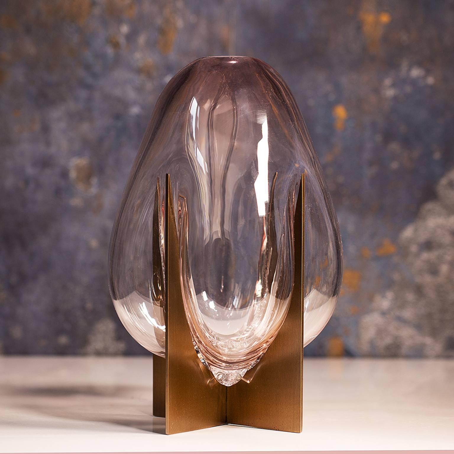 Hand-Crafted Venturi Pear Blue Crackle Vase, Murano Glass and Metal by Lara Bohinc, in Stock