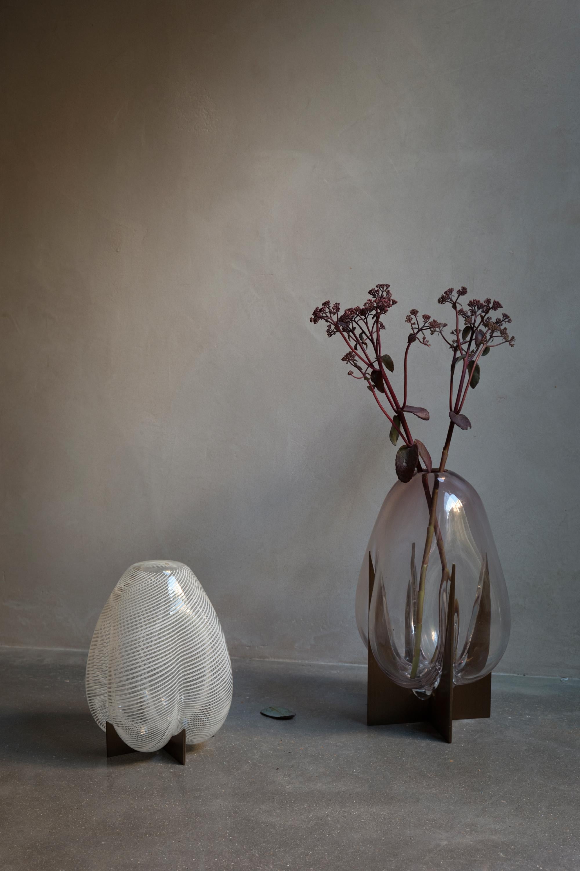 Contemporary Venturi Pear Blue Crackle Vase, Murano Glass and Metal by Lara Bohinc, in Stock