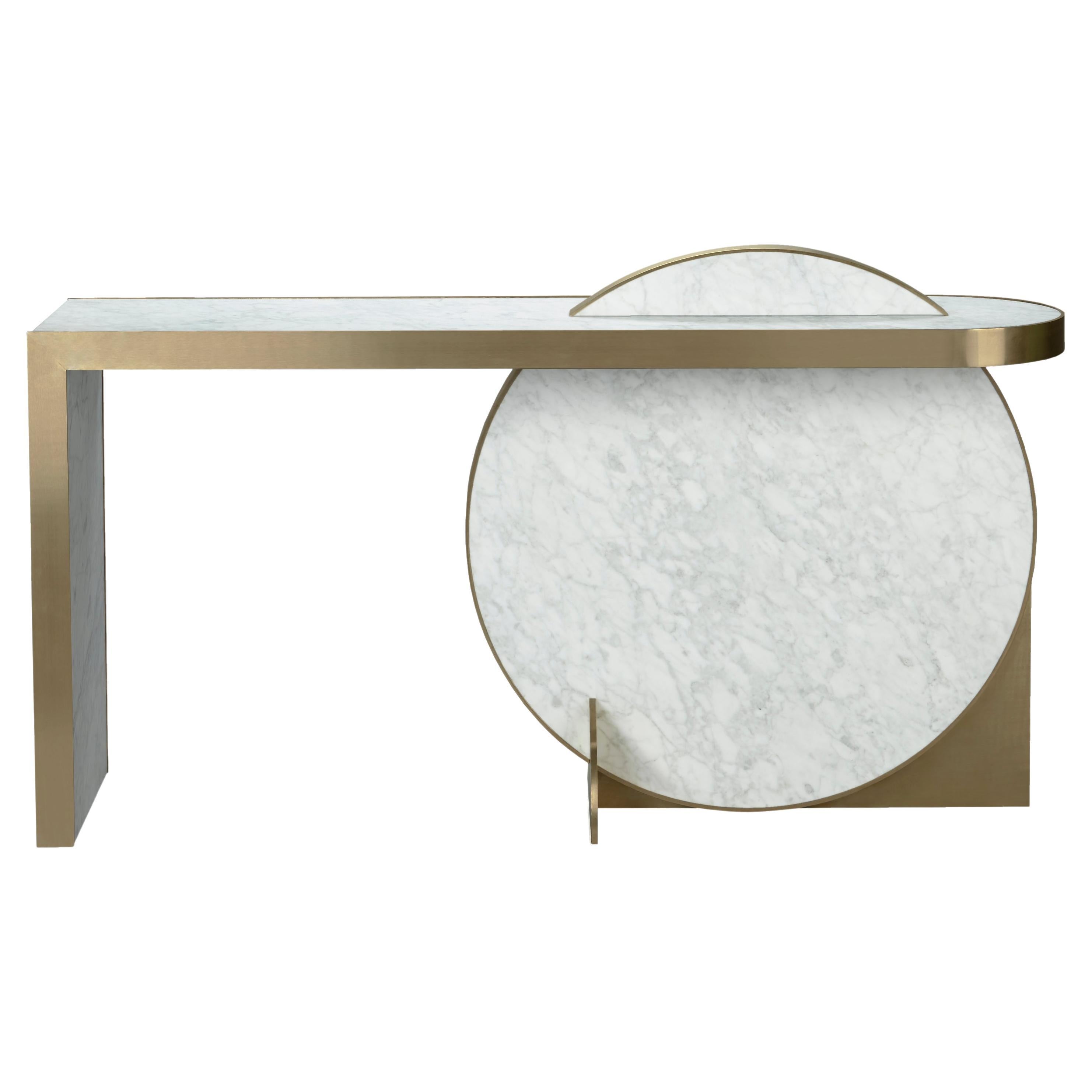 The Collision Console Carrara Marble and Brushed Brass, Snow, by Lara Bohinc For Sale