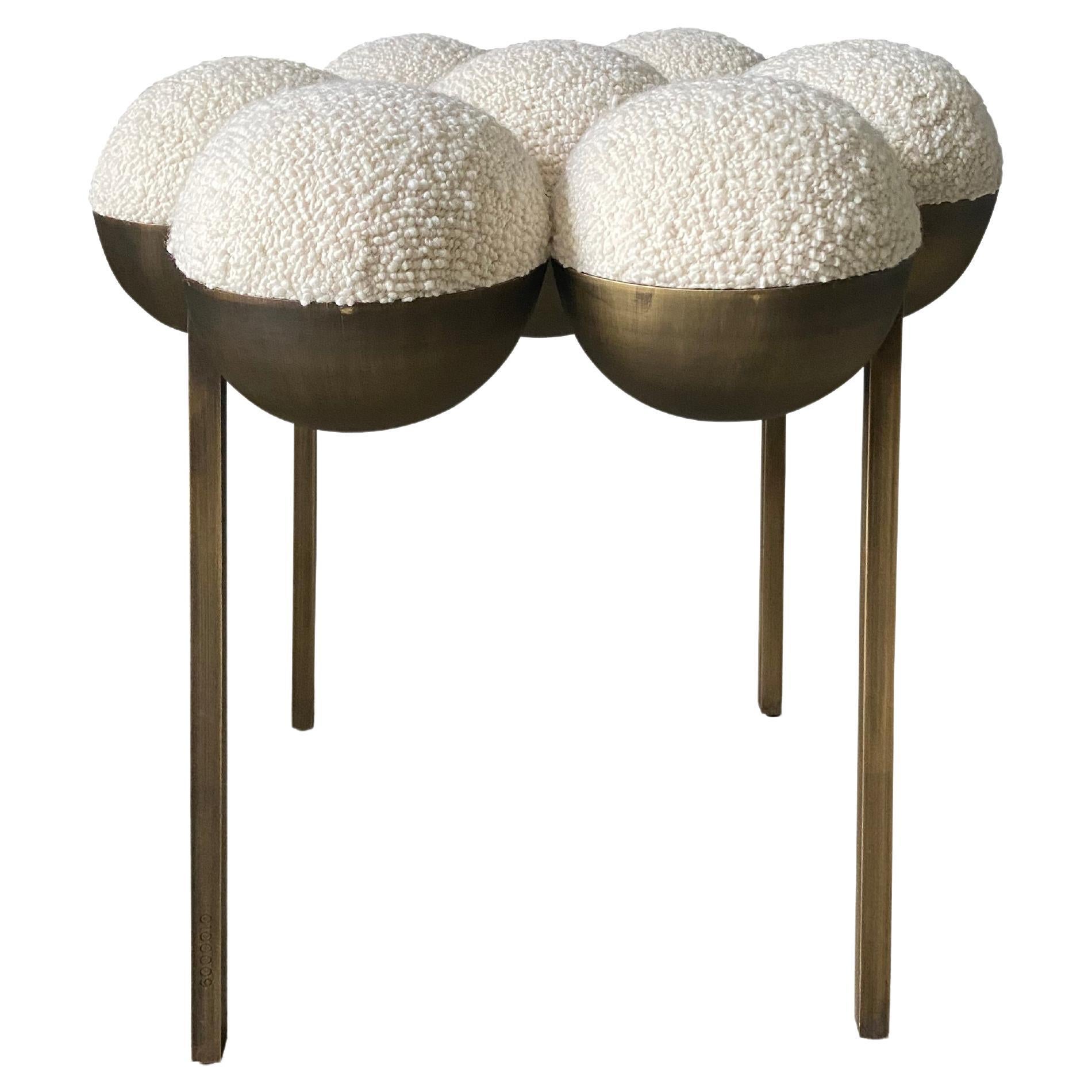 Saturn Pouffe Small, Oxidized Brass and Ivory Boucle by Lara Bohinc For Sale
