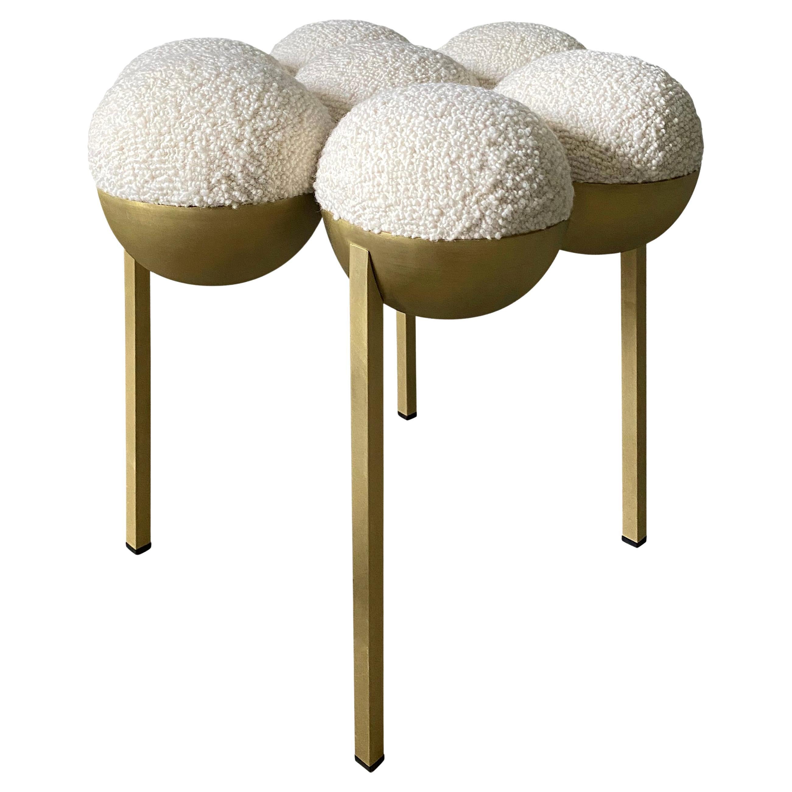 Saturn Pouffe, ottoman, Brass Frame, Cream Boucle, modern, sculptural
