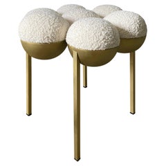 Saturn Pouffe, ottoman, Brass Frame, Cream Boucle, modern, sculptural