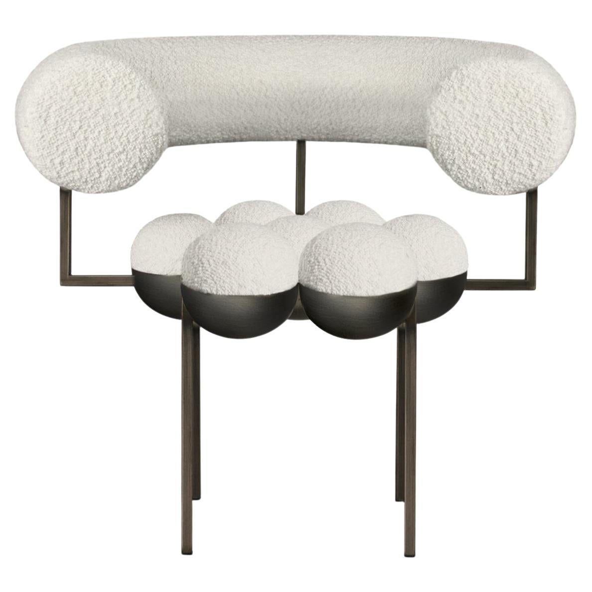 Saturn Chair Bronze Oxidized Steel and Cream Boucle Wool by Lara Bohinc in Stock For Sale