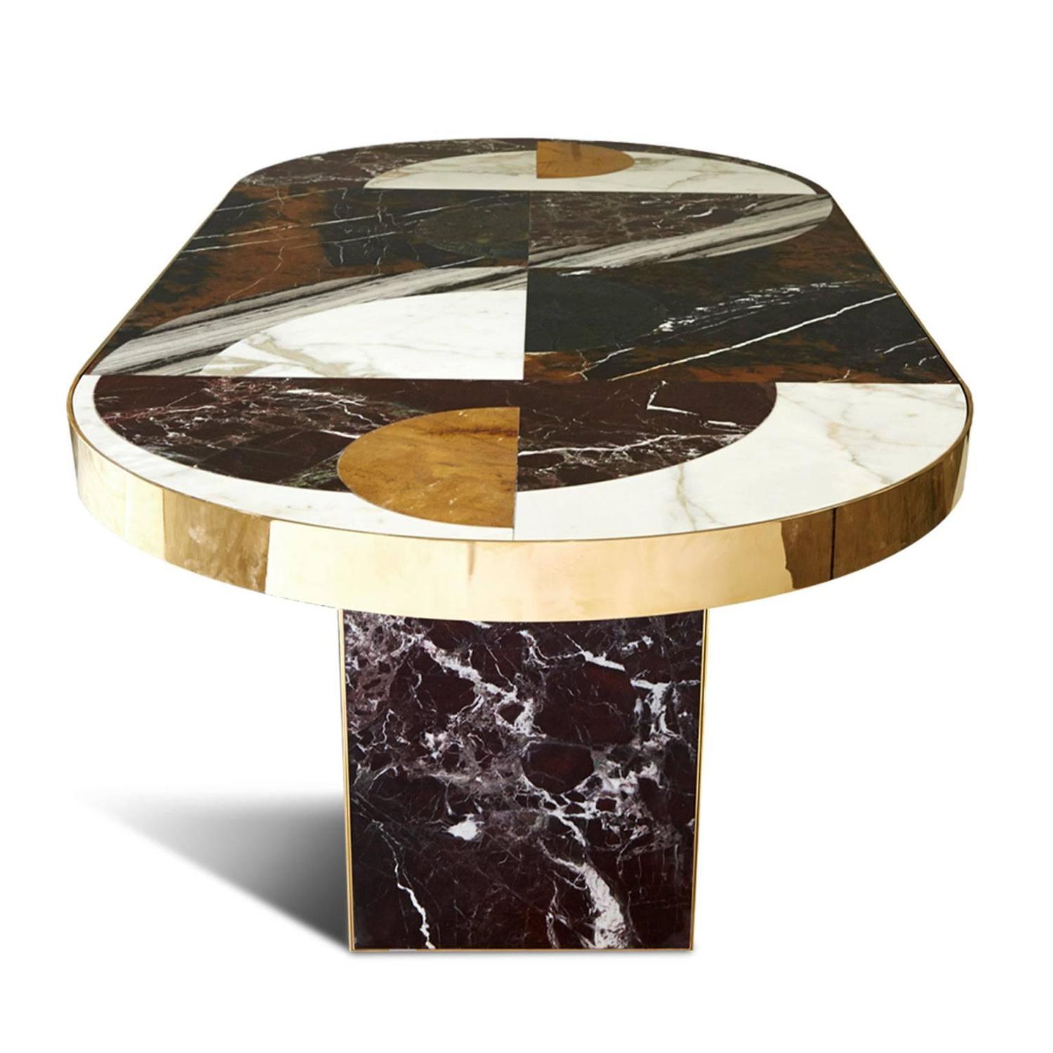 Half Moon Marble and Brass Dining Table For Sale at 1stdibs