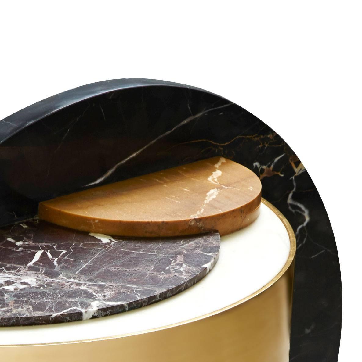 Italian Lunar Full Moon Marble and Brass Side Table, Occasional Table, Bohinc Studio