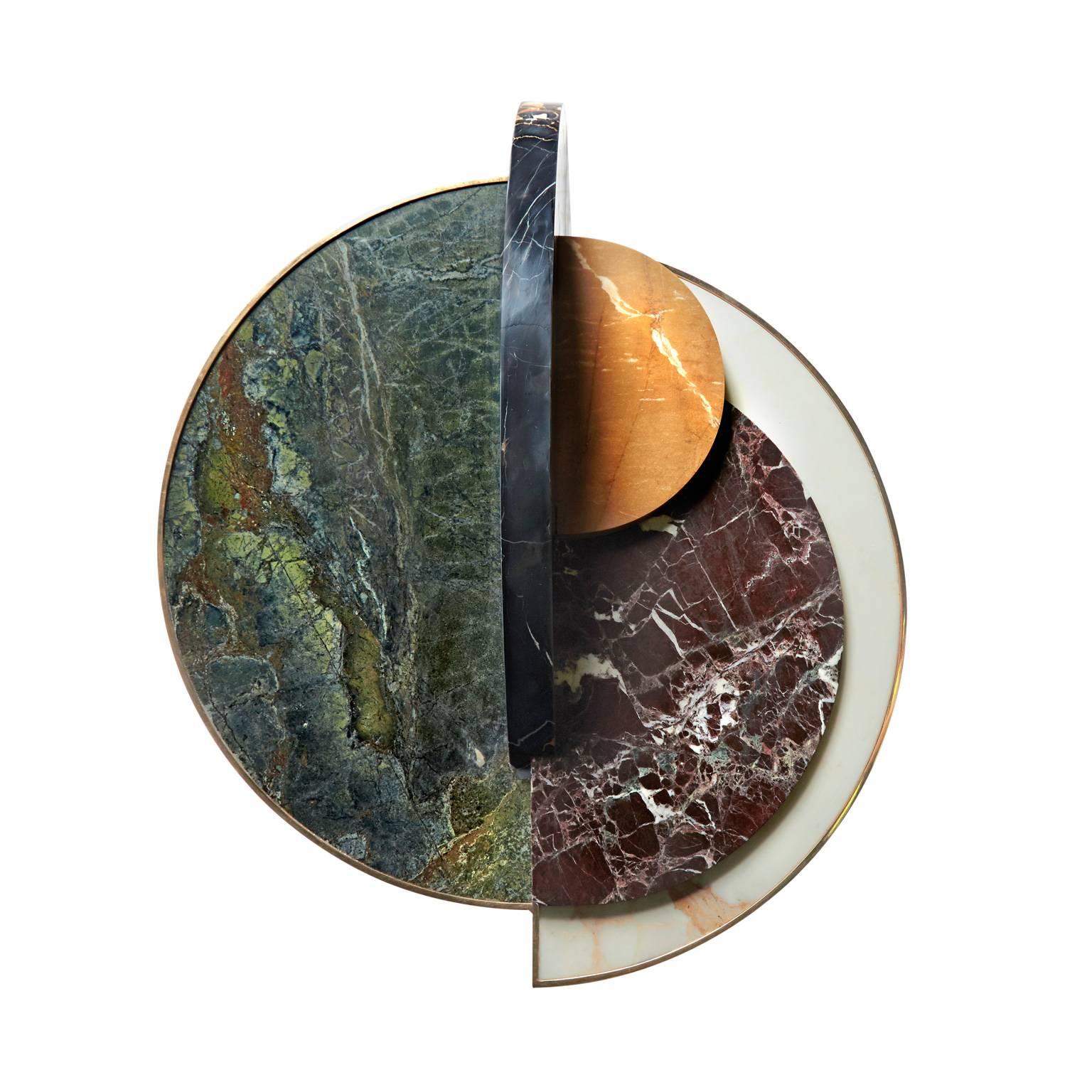 Modern Lunar Full Moon Marble and Brass Side Table, Occasional Table, Bohinc Studio