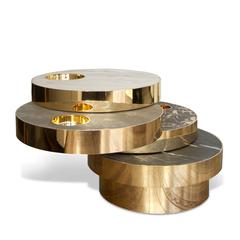 Solaris Small Kinetic Center Table in Marble and 18-Carat Gold-Plated Brass