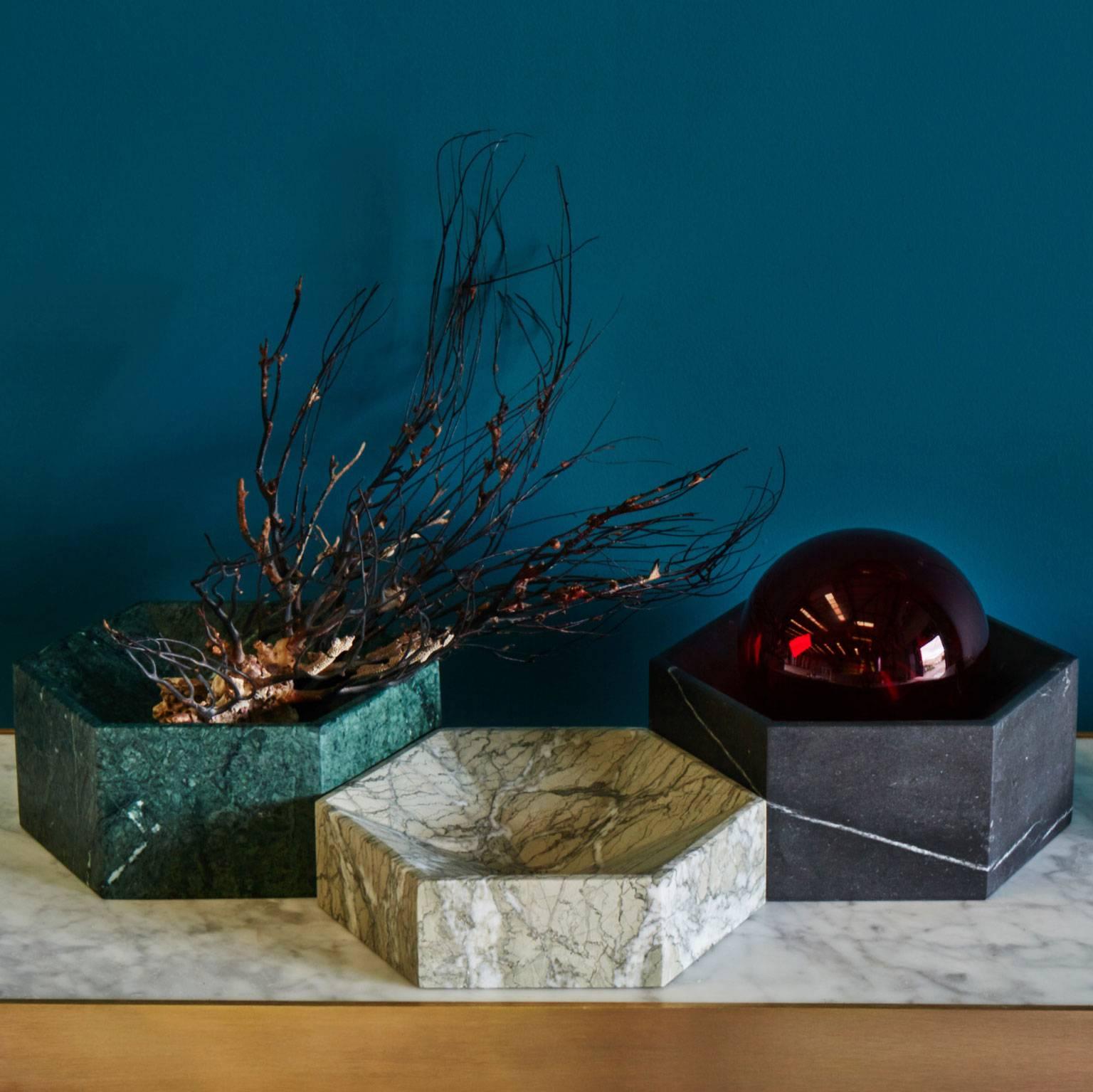 British Hexagonal Constellation Bowl, Small Low in Carrara Marble, In Stock