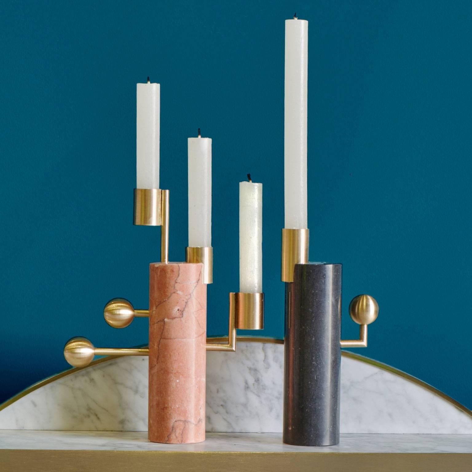 Contemporary Lara Bohinc, Stargazer Candleholder in Nero Marquina Marble and Brass, In Stock