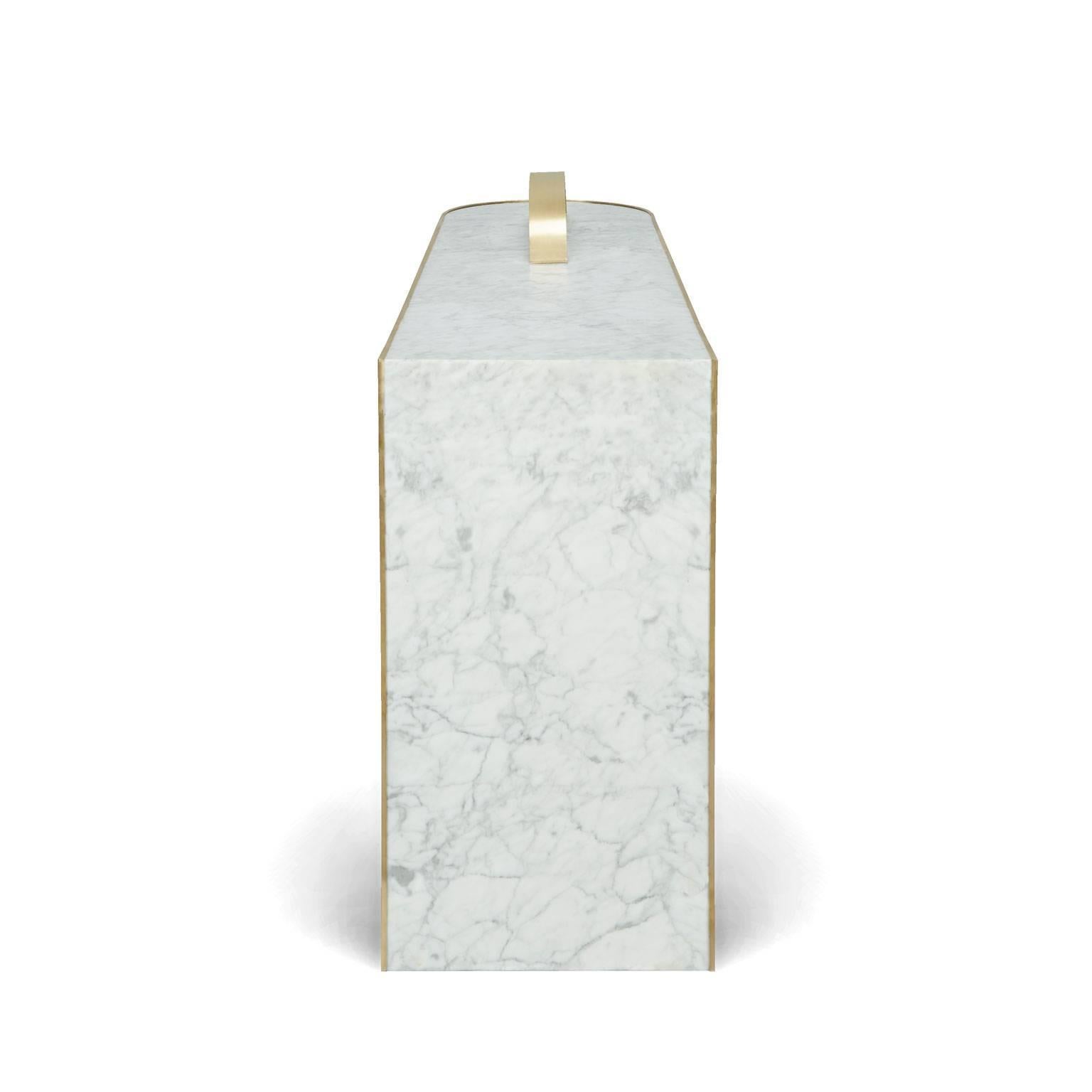 Modern The Collision Console Carrara Marble and Brushed Brass by Lara Bohinc