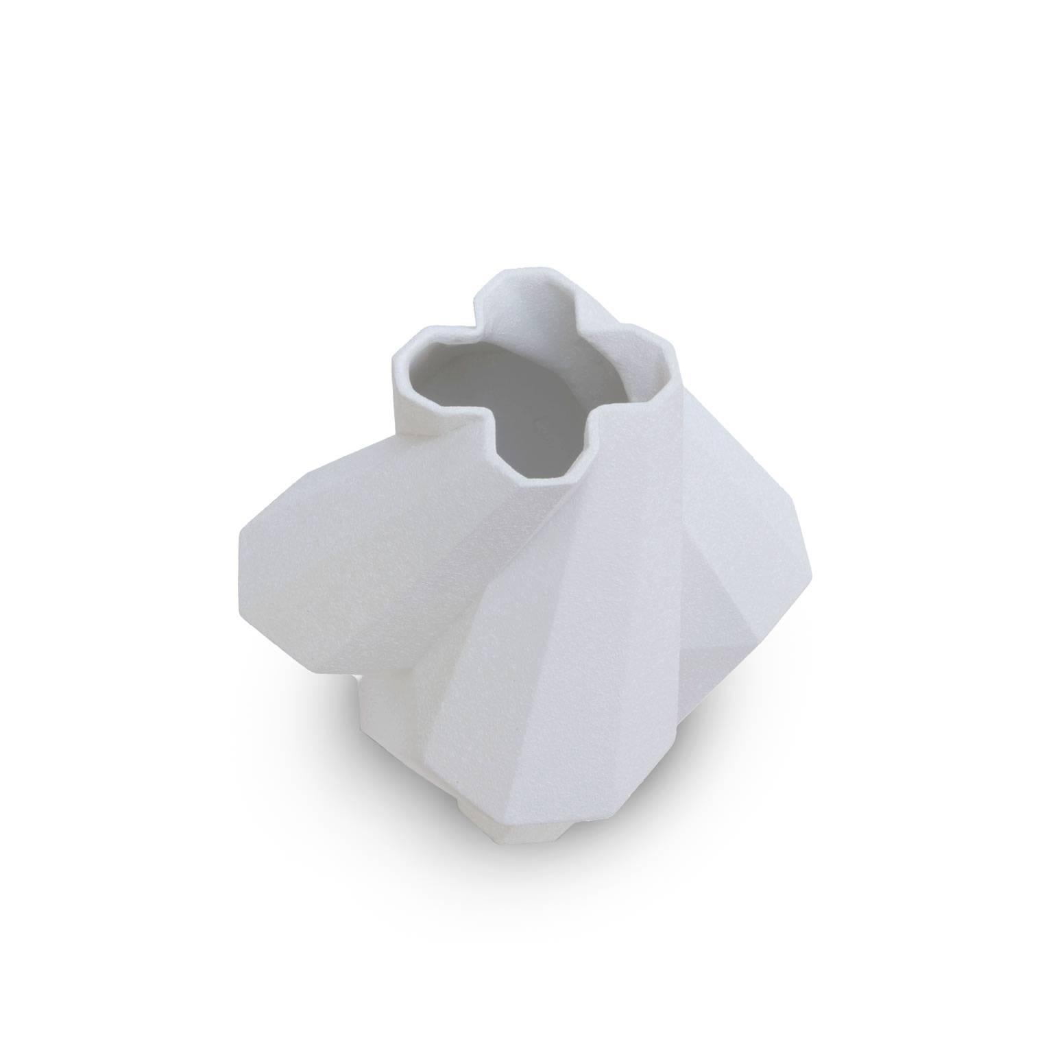 Modern Lara Bohinc, Fortress Pillar Vase, White Crackle Ceramic