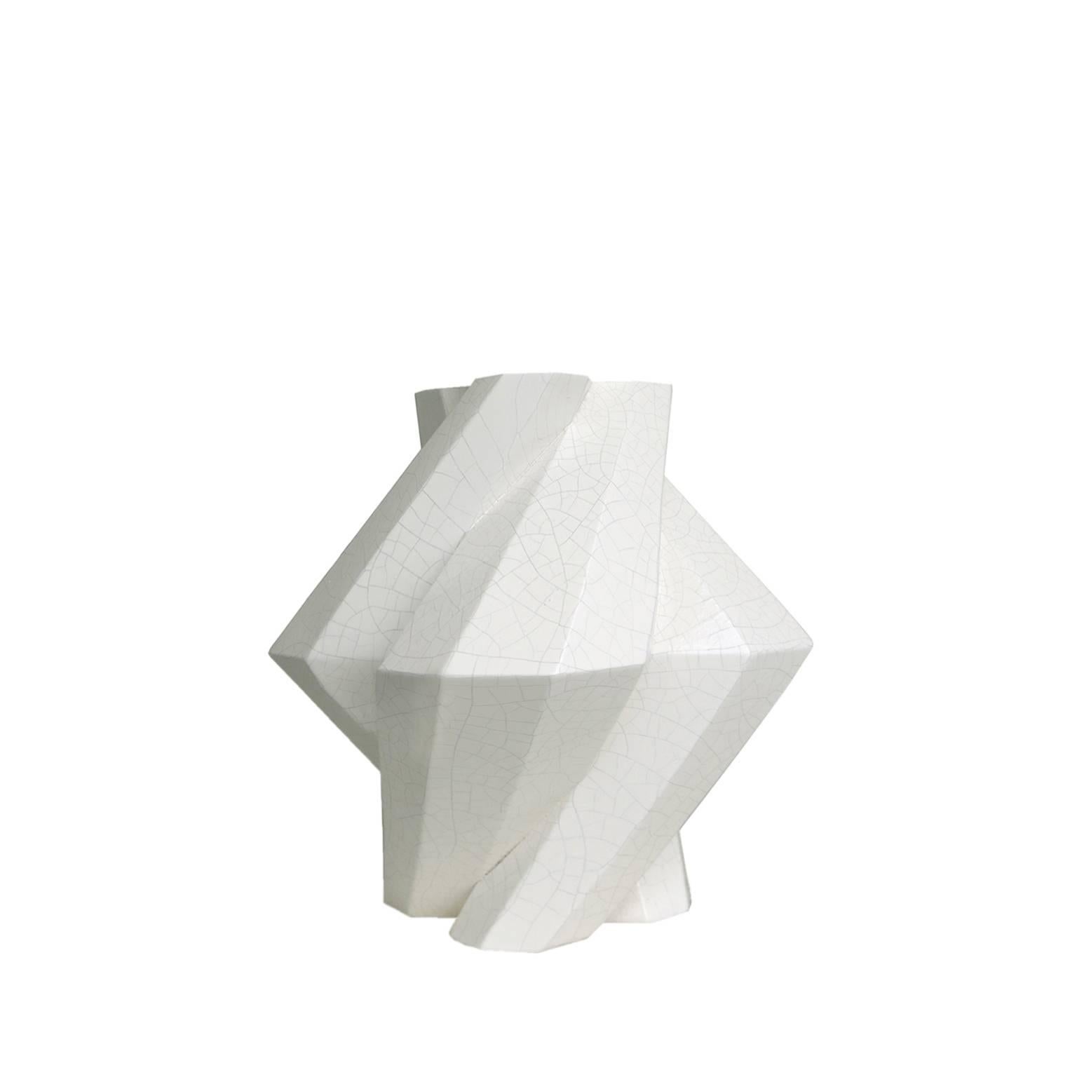 Lara Bohinc, Fortress Pillar Vase, White Crackle Ceramic