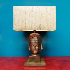 Pair of 1970s Gold-Plated Porcelain Orientalist Lamps