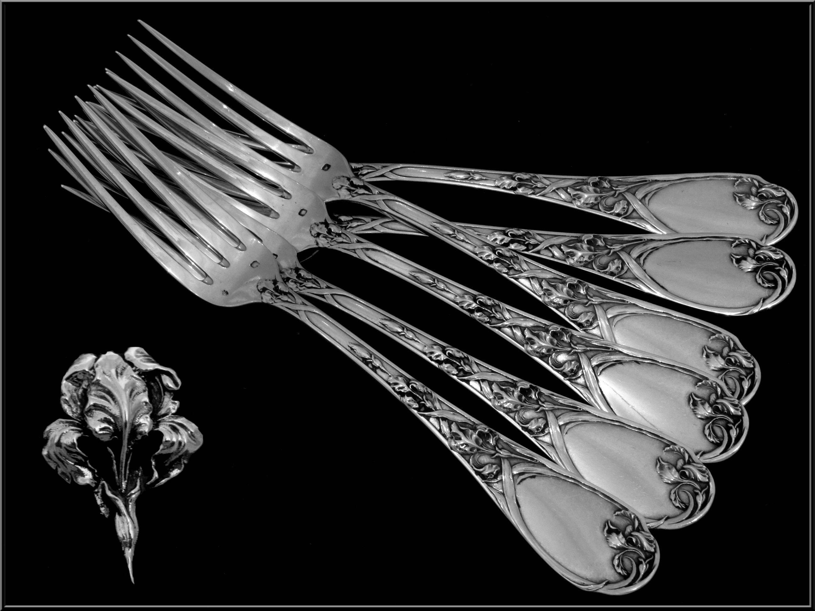 Puiforcat Fabulous French Sterling Silver Dessert Flatware Set 24 Pcs Box Iris 2